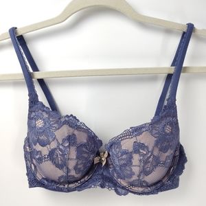 Victoria’s Secret Body by Victoria Lined Demi Bra Lace Periwinkle Blue S…